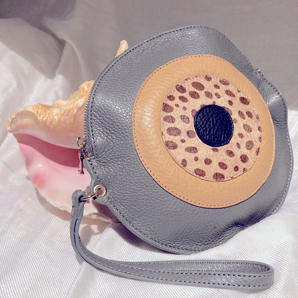 Ela Circle wristlet, vegan leather, animal print and gold accents. - Picture 2 of 10